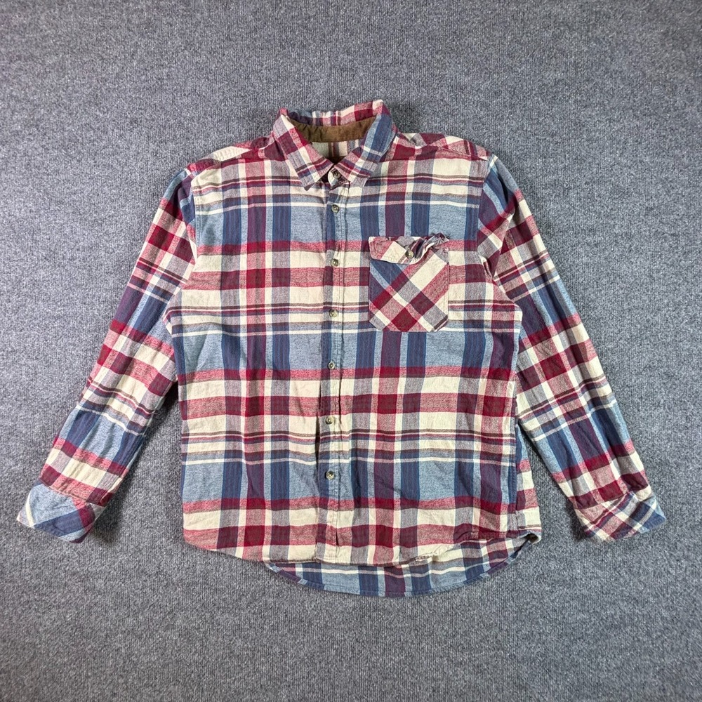 CQR Button-Up Shirt Men's XL Red Cotton Flannel Plaid Cowboy Fishing Hunting